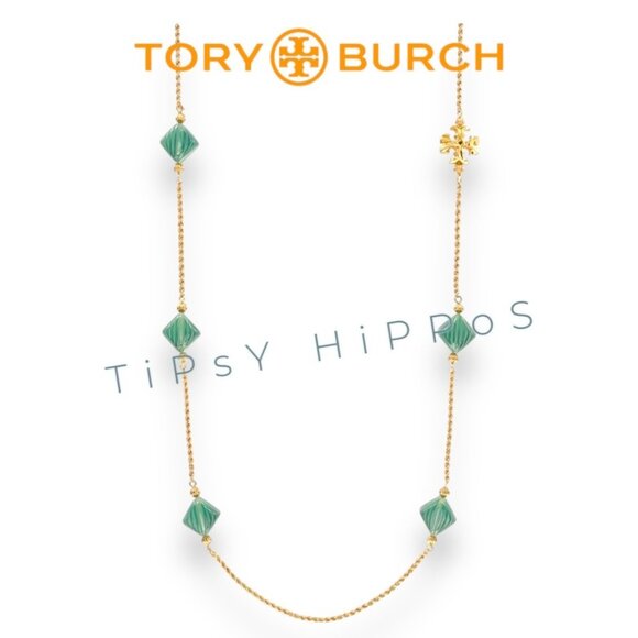 Tory Burch Gold & Green Earrings & Necklace Set Sparkle Like a Fancy Leprechaun - Picture 3 of 9